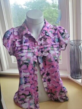 Vintage Summer Flower Button Down Blouse